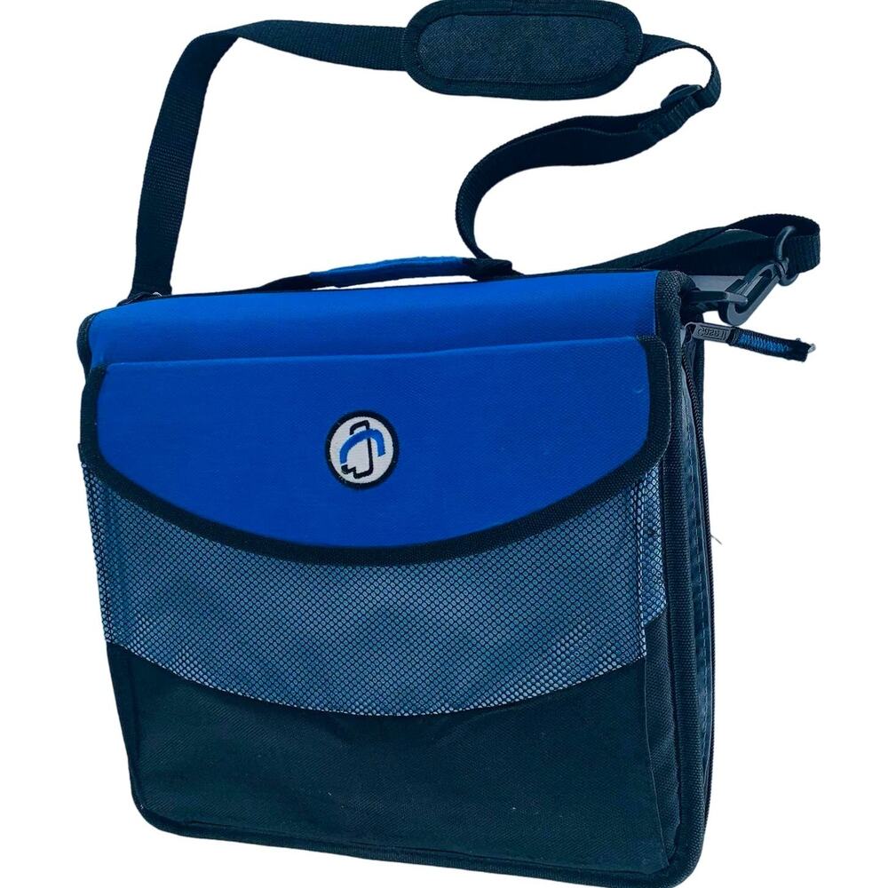Case-It Mighty Zip Tab 3 Inch Zipper Binder Blue 3 Ring Organizer Strap D-146